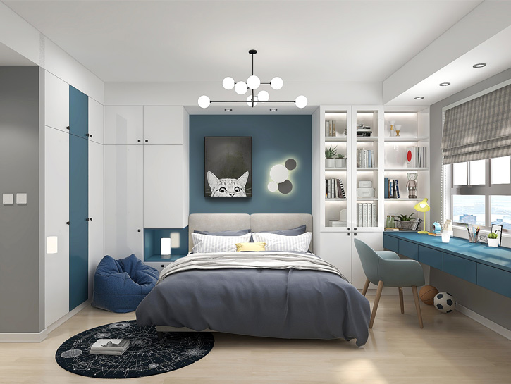 北欧风格卧室设计-衣柜书橱书桌成效图