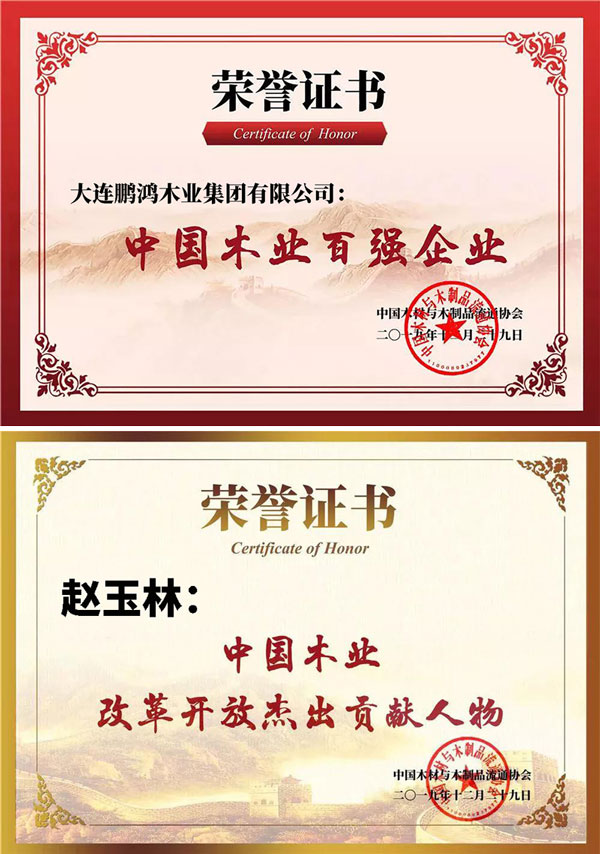 BBIN宝盈集团中国木业百强企业证书